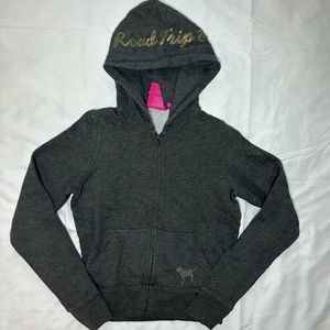 PINK Dark Gray Zip Up Hoodie